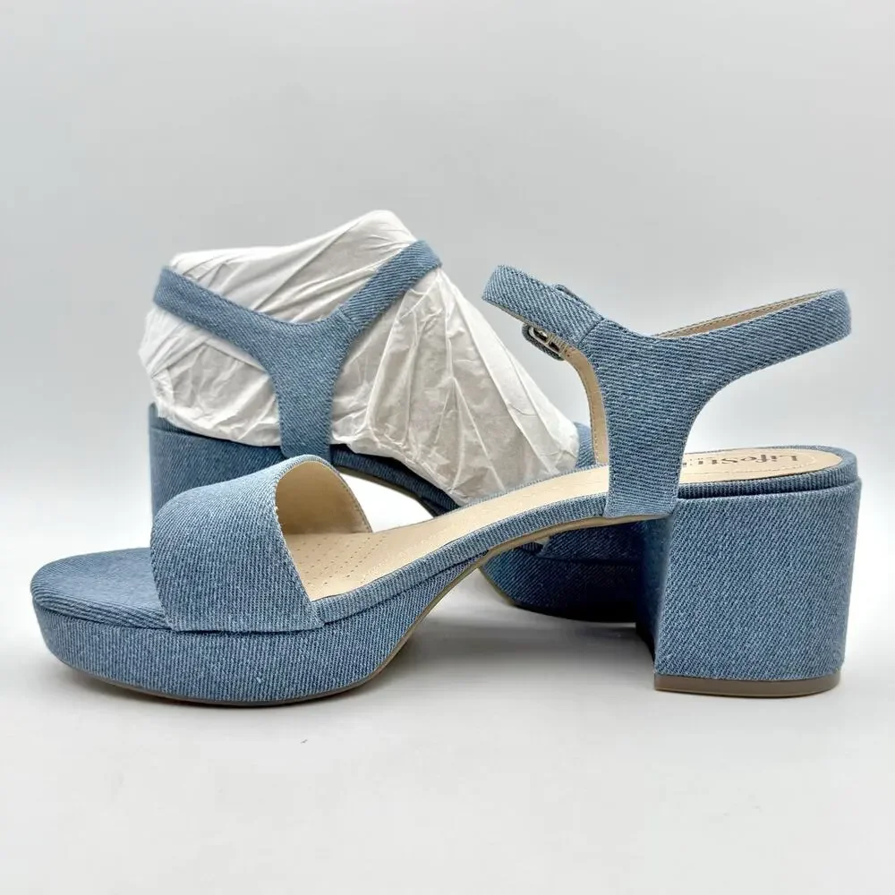 LifeStride Womens Rhythmn Sandal Heels US 11 M EU 42 Denim Blue NIB